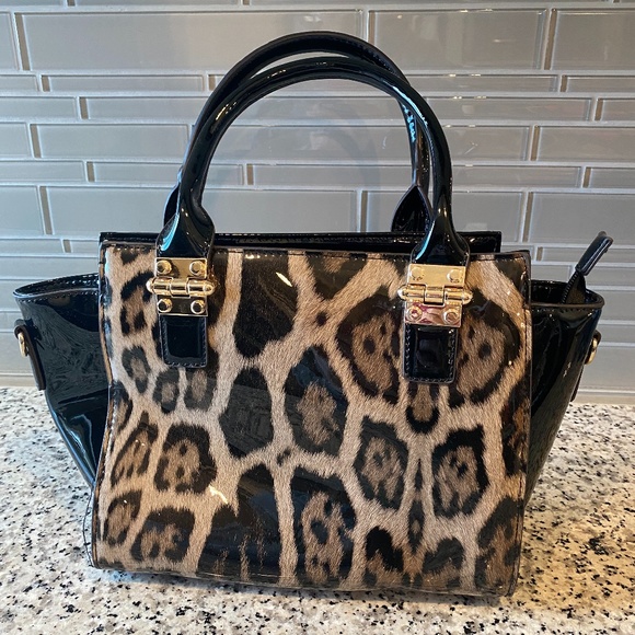 Women's Satchel, NWOT, Black w/ Cheetah Print - Picture 4 of 8